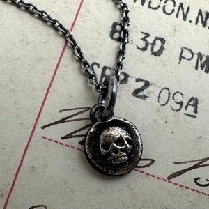 skull wax seal necklace tiny bronze skull pendant memento mori wax seal jewelry image 3