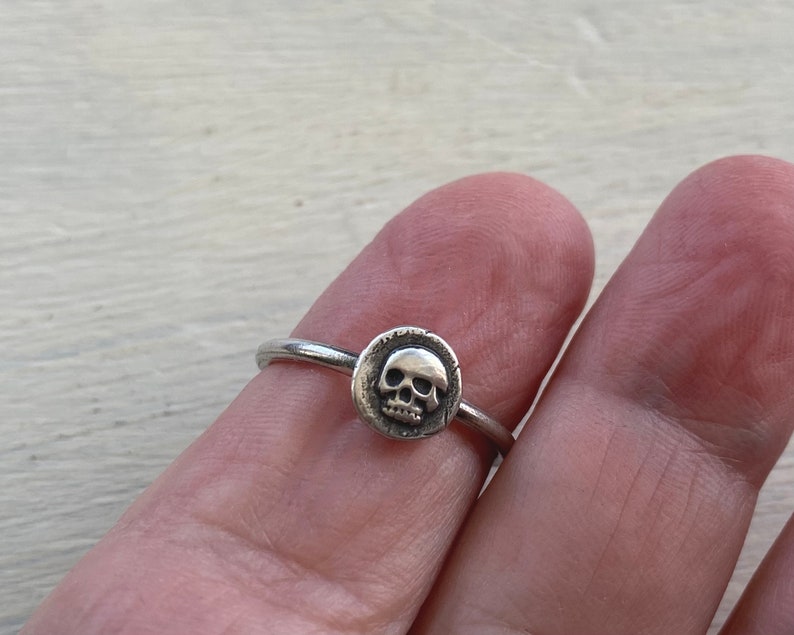 skull ring tiny skull wax seal ring in sterling silver memento mori wax seal jewelry image 8