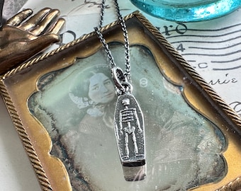 skeleton in coffin necklace pendant -  memento mori wax seal jewelry