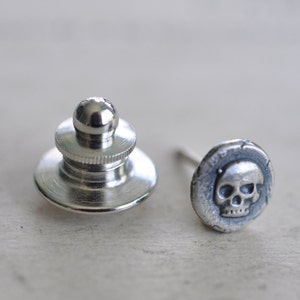 skull tie tack tiny skull wax seal tie tack in sterling silver memento mori antique wax seal mens accessory image 3