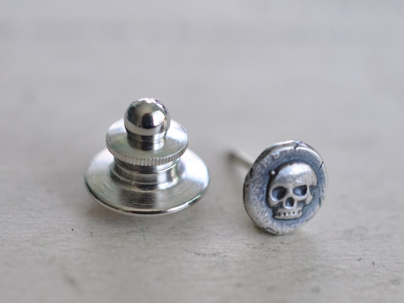 skull tie tack tiny skull wax seal tie tack in sterling silver memento mori antique wax seal mens accessory image 3