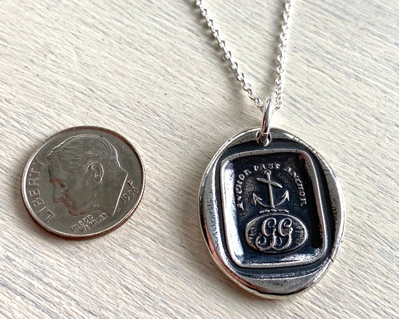 anchor wax seal necklace anchor fast anchor initials GG Gray surname Gray family sterling silver antique Scottish wax seal jewelry image 9