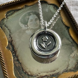 flower necklace - larger flower wax seal necklace pendant - hope - sterling silver wax seal jewelry