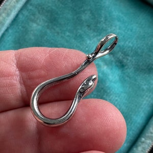 May include: A silver snake-shaped hook with a rounded end. The hook is made of metal and has a smooth, polished finish.