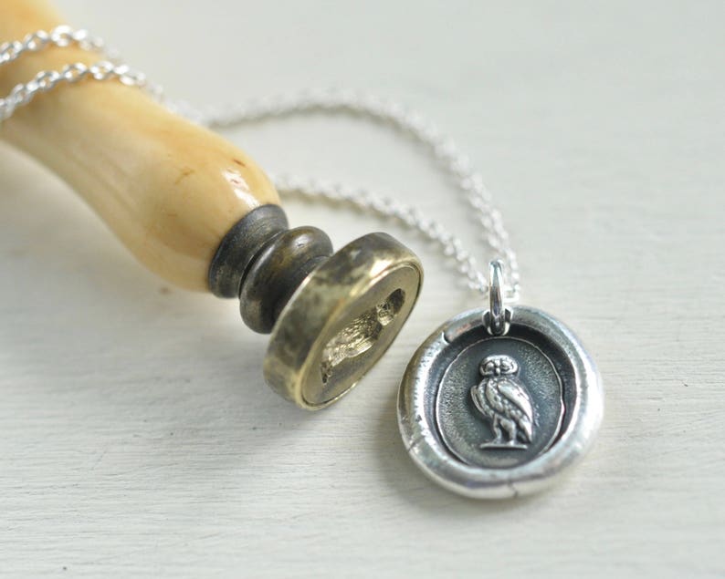 owl wax seal necklace be wise sterling silver antique wax seal jewelry image 4