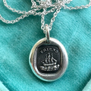 FRIENDship wax seal necklace pendant - rebus ship pendant - friendship gift - Victorian era wax seal jewelry