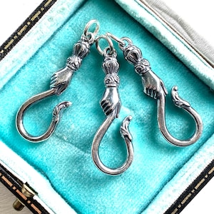 jewelry hook - figural hand holding serpent hook - snake hook - sterling silver charm holder