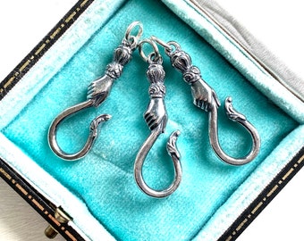 jewelry hook - figural hand holding serpent hook - snake hook - sterling silver charm holder