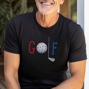 Patriotic Golf Shirt Red White and Blue T-Shirt with Golf Ball and Club Graphic USA Flag Colors Gift for Golfers Fourth of July Sports Tee