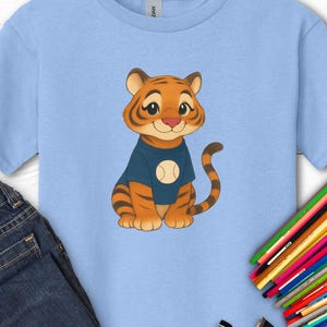 Kids Tee, Cute Tiger Baseball T-shirt Sport Shirt for Boys Girls, Zoo Animal Gift, Children&#39;s Clothing, Youth Top, Tiger Lover Apparel