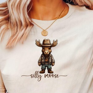 Silly Moose Shirt, Western Moose t-shirt, Funny tshirt, Cute tshirt, Cowboy Moose, puns, unisex jersey short sleeve