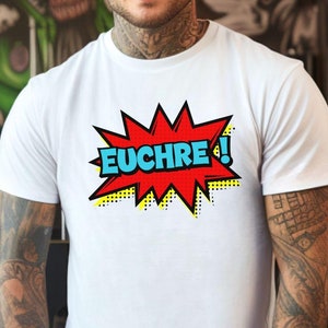 Euchre Comic Style T-Shirt, Funny Euchre Tee, Card Game Shirt, Casual Gaming Top, Graphic Tee, Euchre Player, Unisex Jersey
