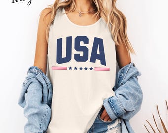 Comfort Colors Unisex Patriotic USA Tank Top, Summer Apparel, 4th of July, Casual Wear, Gift for Him/Her, Summer Tank Top, July 4th Tank