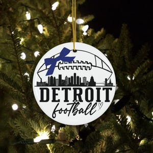 Detroit Football, Detroit Skyline, Holiday Tree, Lions Fan Decoration, Sports Fan Gift, Christmas Ornament, Football Lover Gift