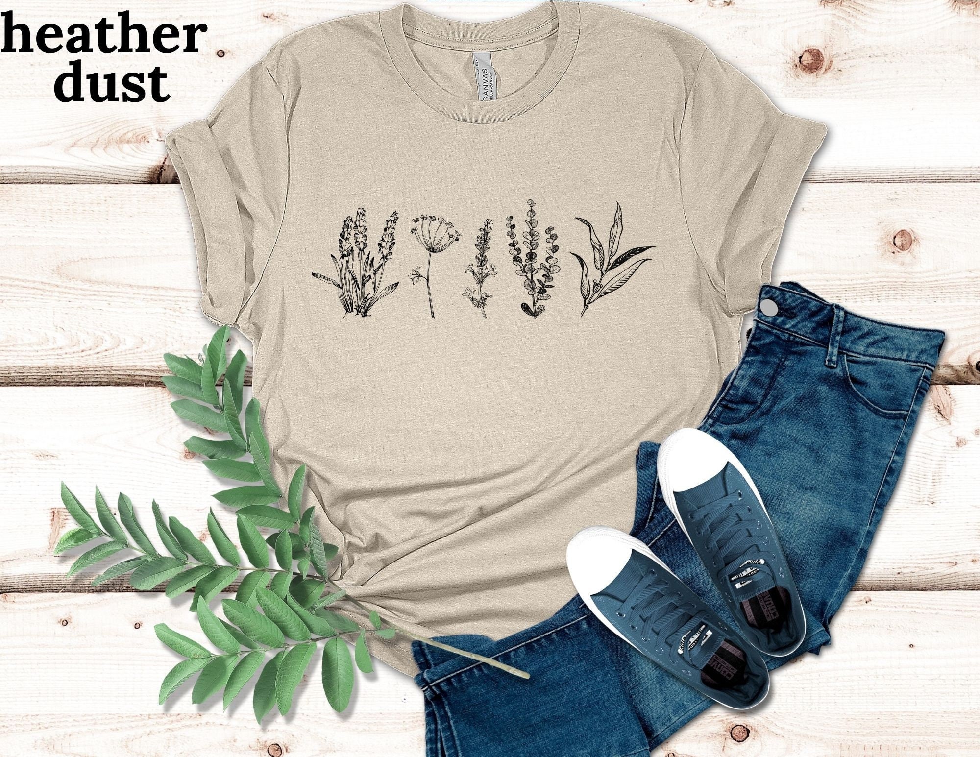 Lavender and Eucalyptus Shirt, Minimalist T-shirt, Boho Fall