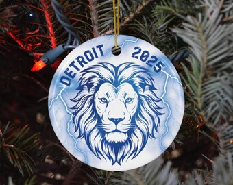 Detroit Football Ceramic Ornament, NFL Fan Decor, Blue Lion, Football Team Holiday Gift, Hanging Decoration, Lions Christmas Gift