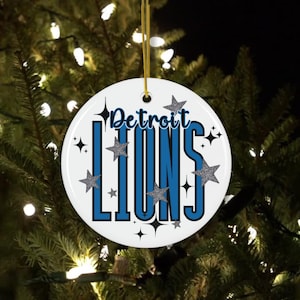 Detroit Lions Ceramic Ornament with Stars, NFL Fan Decor, Football Team Holiday Gift, Hanging Decoration, Lions Christmas Gift