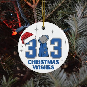 313 Detroit Football Ceramic Ornament, NFL Fan Decor Lions Ornament, Football Team Holiday Gift, Hanging Decoration, Lions Christmas Gift