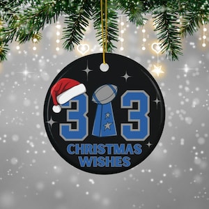 313 Detroit Football Ceramic Ornament, NFL Fan Decor Lions Ornament, Football Team Holiday Gift, Hanging Decoration, Lions Christmas Gift
