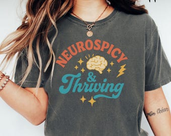Camiseta neuropicante y próspera, camiseta retro neurodivergente con TDAH, camiseta de concienciación sobre la salud mental, camiseta Groovy Brain, camiseta vintage con gráfico de autismo