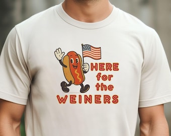 Camiseta con estampado de perrito caliente, divertida camiseta del 4 de julio "Here For the Weiners", regalo para barbacoa del Día del Trabajo, camiseta del Día de los Caídos, camiseta del 4 de julio, camiseta de barbacoa de verano
