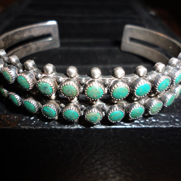 Vintage Native American Turquoise and Silver Petti point Cuff