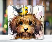 Dog and Bird Tumbler Wrap: Watercolor Pet Art (Digital Download)