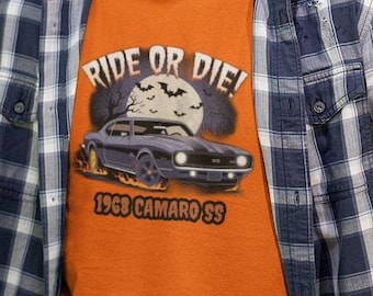 1968 Camaro SS Halloween T-Shirt | RIDE or DIE! Muscle Car Graphic Tee for Enthusiasts & Gifts | Free Shipping