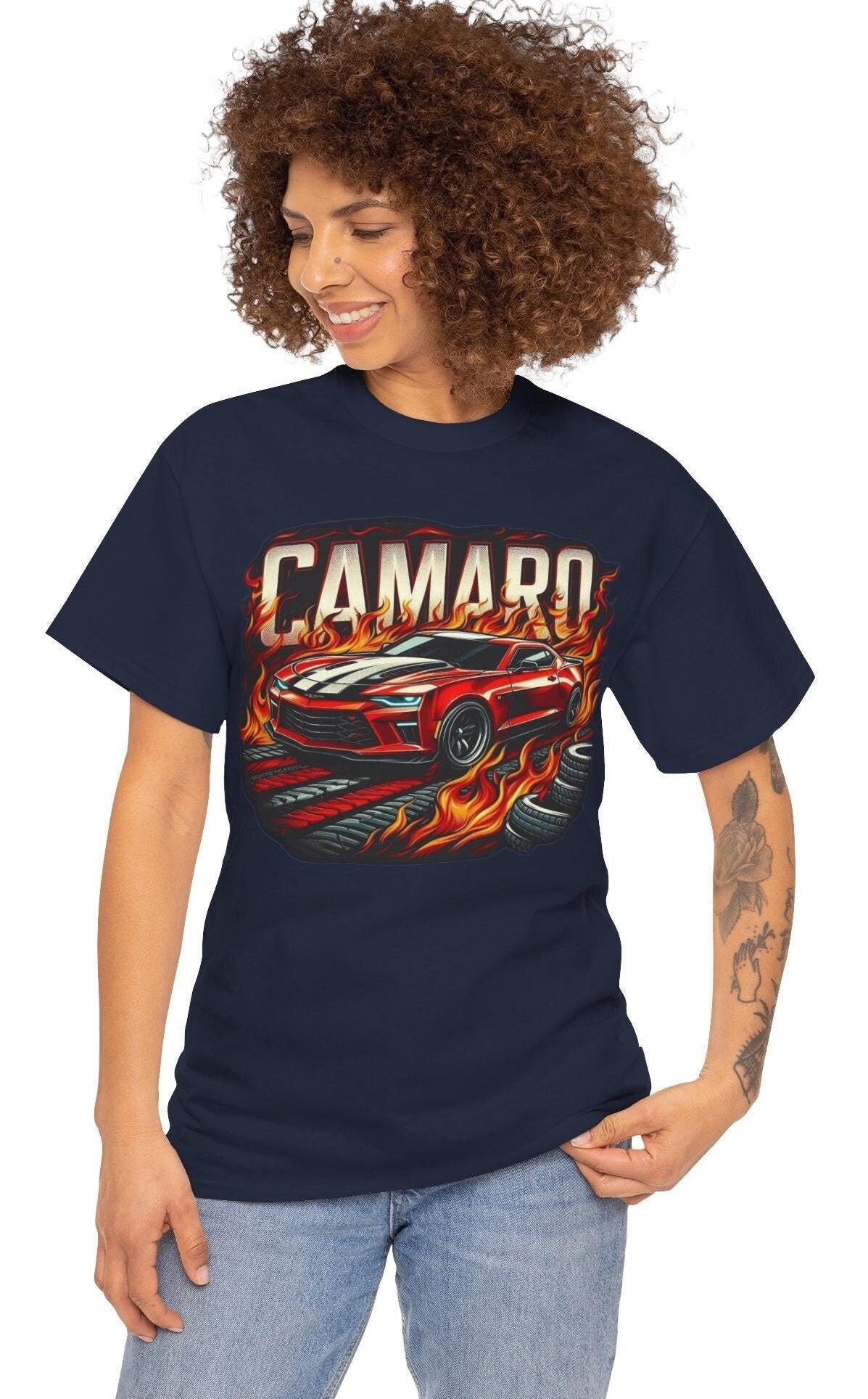 Camaro ZL1 Muscle Car T-Shirt | Street Racing Fire Design | Car Enthusiast Gift | Automotive Apparel | Gearhead Tee