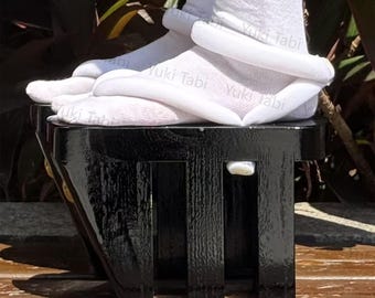 Vintage tretandade Geta-sandaler japanska Okobo-platåträskor