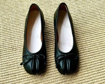 Cowhide Split Toe Ballet Flats Sandals 3.5 CM Heel