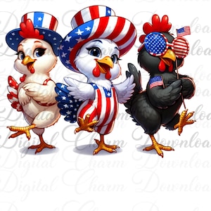 Patriotic USA Chicken PNG American Flag Farm Animal Sublimation 4th of July  Red White Blue Chicken Digital Download Funny Chicken Artwork