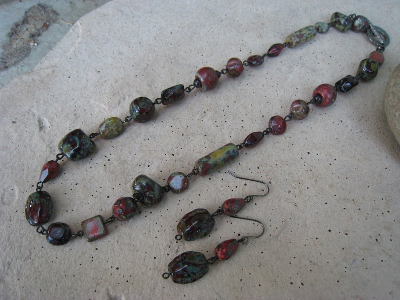 SALE Mustard Yellow Beaded Jewelry Set with Wire Wrapped Czech Etsy