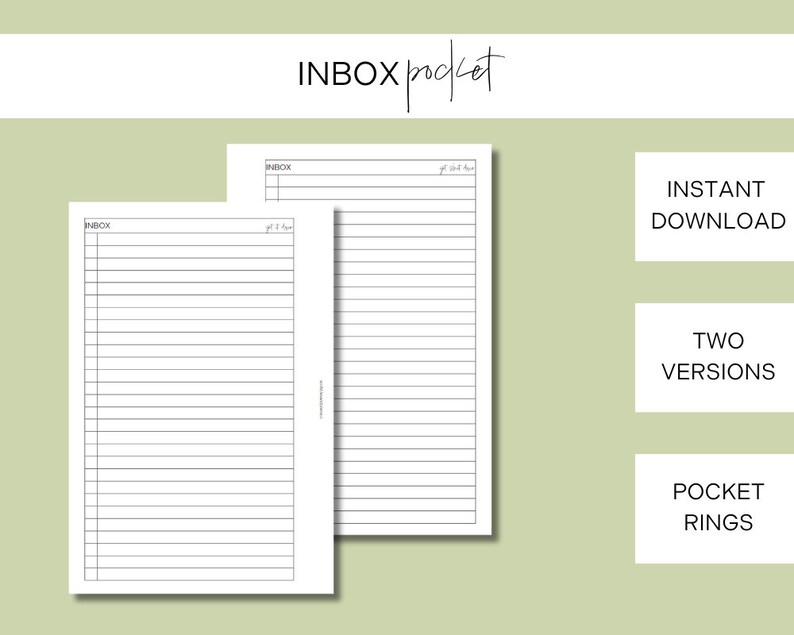POCKET Printable Inbox Planner Inserts, Inbox Insert Inbox Tracker ...
