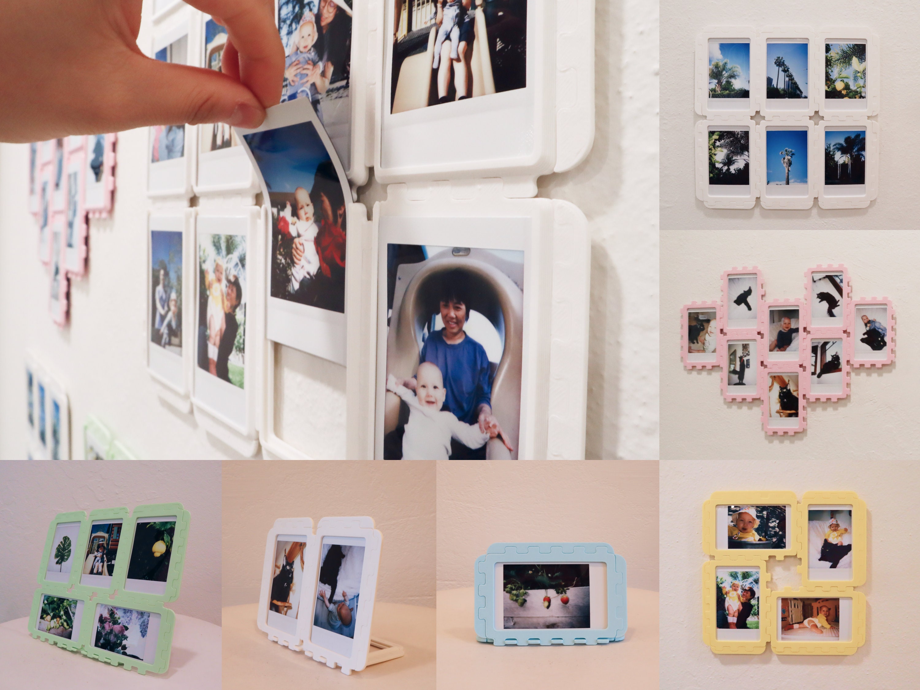 Instax Mini Photo Frames | Pack of 6 | Modular Wall Art & Table Top Display | Minimalist | Pastel Colors | Memory Snap | 3D Print