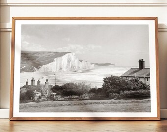 Chalk Cliffs Poster - Coastal Wall Art, Black and White Photography, Print or Framed