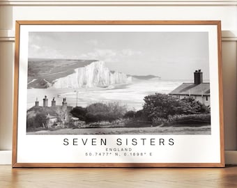 South Downs Travel Wall Art - Black and White Coastal Photography, Print or Framed Personalized Gift