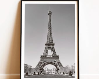 Black and White Eiffel Tower Print - Paris Photography Wall Art, France Travel Poster