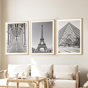 Set of 3 Paris Photography Prints: French City Wall Art Posters, Black and white travel gallery wall set, framed or unframed