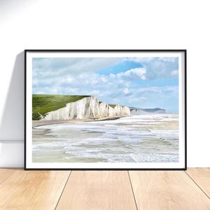 Seven Sisters Chalk Sea Cliffs Print | Coastal Wall Art Scenery, Beach landscape, framed/unframed, Minimalist Photography Decor, Gift idea