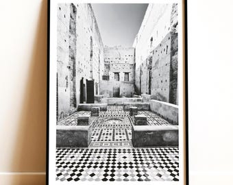 Pałac El Badi – wydruk – Marrakesz, czarno-biała fotografia, sztuka ścienna z Maroka