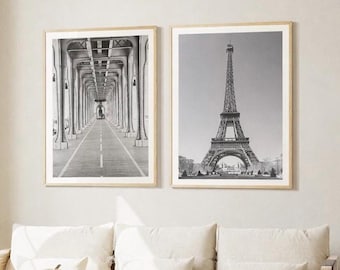 Paris Photography Print Set – Eiffel Tower & Bir Hakeim Bridge Gallery Wall Art