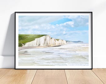 Seven Sisters Chalk Cliffs Print - Coastal Wall Art, Beach Landscape Photography, Digital / Print / Framed