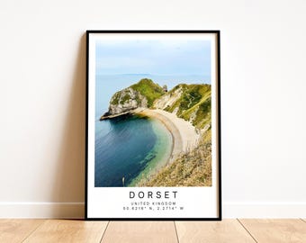 Jurassic Coast Travel Poster - Dorset Coastal Wall Art, Framed Photography, Personalized Gift