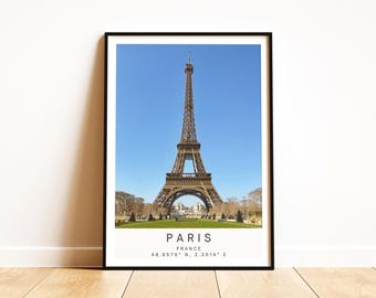 Eiffel Tower Paris Print – Colour Travel Poster, Coordinates Wall Art, France Photography Gift