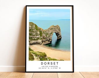 Durdle Door Print - Dorset Coastal Wall Art, Beach landscape, Framed Minimalist Photography