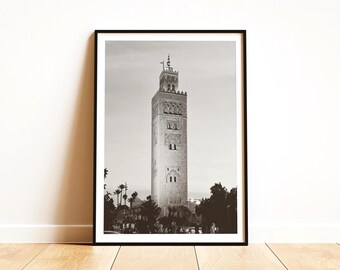 Koutoubia Mosque Print - Marrakech Architecture, Black and White Travel Photography