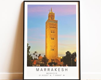 Marrakesh Morocco Print, Koutoubia Mosque Art, Travel Photography, Cityscape Poster