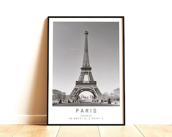 Eiffel Tower Travel Print - Black and white Paris Wall Art, Architecture Photography, Personalized Gift