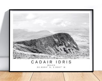 Cadair Idris Black and White Print – Snowdonia Wales Mountain Photography, Minimalist Landscape Wall Art, Monochrome Nature Poster